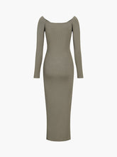 Side Buttoned Rib Cutout Long Dress